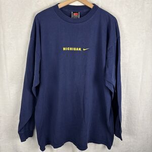 Vintage Nike Team Michigan Wolverines Long Sleeve T-shirt Size XL Blue Read!